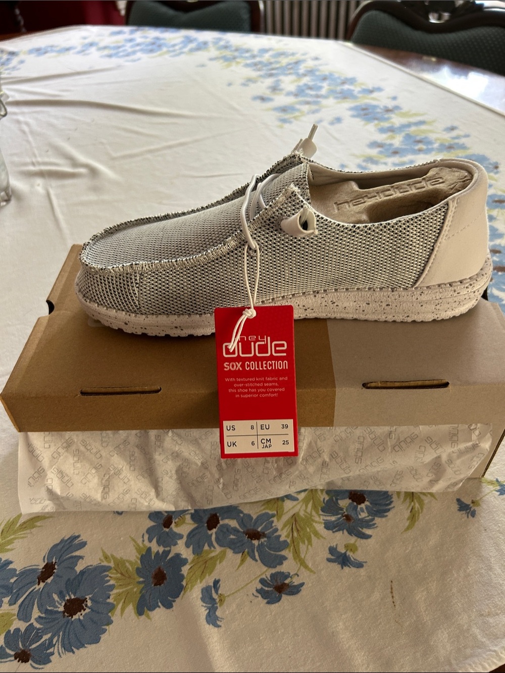 Hey Dude women Wendy Sox stone white Slip-On Sneakers in Gray/White NWT